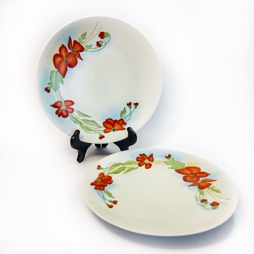 2 Thomas Bavaria Porcelain Antique Hand Painted Luncheon Plates